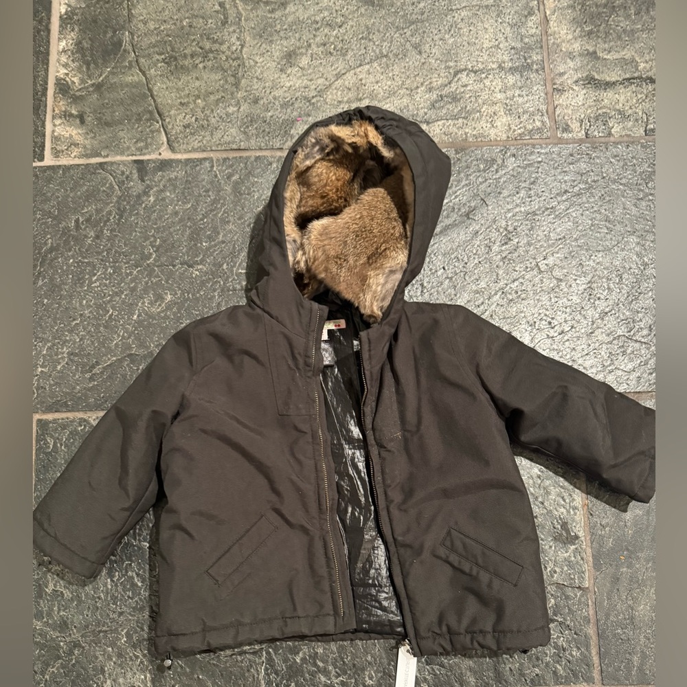 Bonpoint winter jacket with detachable rabbit fur hood lining
